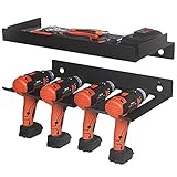 Drill Storage Rack with Storage Shelf, Butizone Wall Mount Cordless Drill Organizer, Heavy Duty Metal Power Tool Holder for Garage, Home, Workshop, Shed, Holds 4 Drills and Batteries