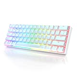 HK GAMING GK61 Mechanical Gaming Keyboard 60 Percent | 61 RGB Rainbow LED Backlit Programmable Keys | USB Wired | for Mac and Windows PC | Hotswap Gateron Optical Red Switches | White