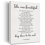 Inspirational Wall Decor She Was Beautiful F. Scott Fitzgerald Quote Canvas Painting Prints for Home Dining Room Living Room Wall Decor Framed Artwork Gifts(12x15 Inch)