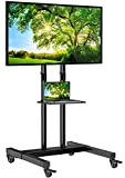 Mobile TV Stand on Wheels for 32-70 Inch Flat/Curved Panel Screens TVs - Height Adjustable Floor Trolley Stand Holds up to 99lbs - Tilt Rolling TV Cart with Shelf Max VESA 600x400mm