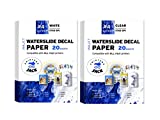 Printers jack Water Slide Decal Paper Inkjet CLEAR and WHITE 40 Sheets A4 Size Premium Water-Slide Transfer Paper Printable Water Slide Decals for Tumblers, Mugs, Glasses DIY