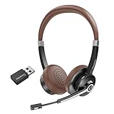 Bluetooth Headset V5.0, Hands Free Wireless Headset with Noise Cancelling Microphone for Cell Phone, HD Stereo Sound & 25Hrs Playtime On-Ear Computer Headphones with USB-A Dongle for PC Laptop Skype