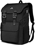 Black Backpack for Men, Large Vintage Backpack with 17 inch Laptop Compartment, MATEIN Travel Backpack with USB Charging Port & Luggage Strap, Water Resistant Rucksack Korean Flap Back Pack for Women