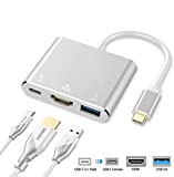 USB C to HDMI Adapter, Qidoou USB Type C Adapter Multiport AV Converter with 4K HDMI Output, USB 3.0 Port and USB-C Charging Port Compatible Chromebook/MacBook/iMac/Samsung/Projector/Monitor (Silver)