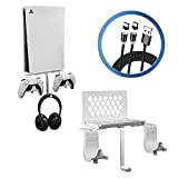 Hosanwell PS5 Wall Mount - 5 in 1 PlayStation 5 Wall Mount Kit with 2 Way Magnetic Charging Cable, Detachable Controller Holder & Headphone Hanger, with Non-Slip Mat, white