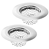 2 Pack - 2.25' Top / 1' Basket- Sink Strainer Bathroom Sink, Utility, Slop, Laundry, RV and Lavatory Sink Drain Strainer Hair Catcher. Stainless Steel - Hilltop Products