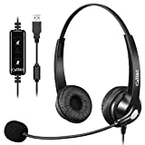 USB Headset with Microphone Noise Cancelling & Audio Controls, Stereo Computer Headphones for Business Skype UC Lync Softphone Call Center Office, Clearer Voice, Super Light, Ultra Comfort