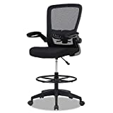 Drafting Chair Tall Office Chair Mid-Back Mesh Ergonomic Computer Chair High Adjustable Standing Desk Chair with Lumbar Support Adjustable Foot Ring and Flip-Up Arms (Black)