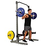 Sunny Health & Fitness Power and Squat Rack with High Weight Capacity, Olympic Weight Plate Storage and 360° Swivel Landmine and Power Band Attachment