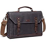 17 inch Laptop Messenger Bag,Vaschy Vintage Waxed Canvas Leather Water Resistant Mens Satchel Briefcase Bag Business Shoulder Bag Gray
