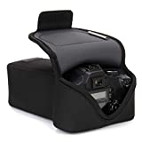 USA GEAR DSLR Camera Case and Zoom Lens Camera Sleeve (Black) with Neoprene Protection, Holster Belt Loop and Accessory Storage - Compatible with Canon, Nikon, Sony, Olympus, Pentax and More