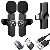 Wireless Mics, Wireless Clip on Microphones, Lapel Microphone (Aisizon A2d One Pair Two), for Android Phone, iPhone, Laptop, Video Recording