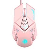 INPHIC Pink Gaming Mouse. USB Optical Wired Mouse. RGB Backlight. 4 Levels Adjustable DPI up to 4800. Silent Click, Ergonomic and 7 programmable Buttons Design. PC Gaming Mice for Windows System.
