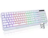 KLIM Chroma Wireless Gaming Keyboard RGB New 2022 Version - Long-Lasting Rechargeable Battery - Quick and Quiet Typing - Water Resistant Backlit Wireless Keyboard for PC PS5 PS4 Xbox One Mac - White