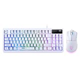RGB White Gaming Keyboard and Mouse Combo,87 Keys USB Wired RGB Gaming Keyboard Mechanical Feeling with 7200DPI RGB Gaming Mouse, White Keyboard Wired Combo for PC MAC Chrome PS4 Xbox Laptop