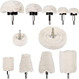 Benavvy 11pcs Buffing Wheel for Drill, Polishing Ball for Drill with 0.25' Hex Shafts, Cotton Polishing Kit for Rotary Tools, Sanding Headlight Rims Manifold Aluminum Chrome Stainless Steel