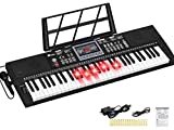 24HOCL 61 Keys Keyboard Piano Lighted Keys for Kids Teens Beginners Birthday Children's Day Best Gift, Electronic Portable Digital Music Piano with Mic, Music Stand, Powered by UL Adapter/Battery