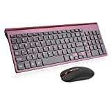 Wireless Keyboard Mouse Combo, cimetech Compact Full Size Wireless Keyboard and Mouse Set 2.4G Ultra-Thin Sleek Design for Windows, Computer, Desktop, PC, Notebook - (Wine red)