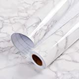 11.8'x78.7' Glossy Marble Paper Granite Grey/White Roll Kitchen Countertop Cabinet Furniture Refurbishment Thick Wallpaper PVC Easy Removable Upgrade