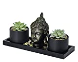 Buddha Statue & Succulent Zen Garden Set- Buddha Head Statue w/ Wooden Display Tray & Stones| Buddha Decor For Home Decor. Beautiful & Peaceful. Great Meditation Gifts.