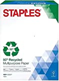 Staples 50% Recycled Multipurpose Paper Copy Fax Inkjet Laser Printer Paper, 8 1/2 x 11 inch Letter Size, Heavier 24 lb. Density, 96 Bright White, Acid Free, Ream, 500 Total Sheets (756972)