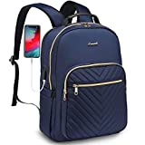 LOVEVOOK Laptop Backpack for Women Quilted Business Work Computer Bags Stylish Purse Bookbag, 15.6-Inch, Navy