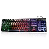 RK100+ Rainbow LED Backlit Keyboard USB Passthrough & Media Controls with Non-Slip Gaming Keyboard for Desktop,Laptop,Working