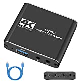 Capture Card, Audio Video Capture Card with Microphone 4K HDMI Loop-Out, 1080p 60fps Video Recorder for Gaming/Live Streaming/Video Conference, Works for Nintendo Switch/PS4/OBS/Camera/PC