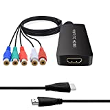 Dingsun Component to HDMI Converter Female YPbPr to HDMI Converter Support 720P/ 1080P for HD TV, DVD Player, Blu-ray Player, Wii, PS2/PS3, Xbox 360, Original Xbox and More (with HDMI Cable)