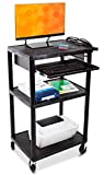 Line Leader Plastic AV Cart with Keyboard Tray  Mobile Workstation with 4 Rolling Casters and 2 Locking Brakes Heavy Duty, Holds up to 400 lbs Perfect for Offices and Schools (Black / 24 x 18 x 42)