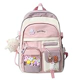 Kawaii Backpack Lightweight College Middle High Aesthetic Laptop Vintage Bag for Girl Back to School Bookbag Cute Accessories (Pink)