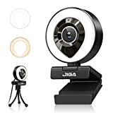 JIGA Streaming Webcam with Dual Microphone 1080P Adjustable Right Light Pro Web Camera Advanced Auto-Focus with Tripod Zoom Camera Gaming Webcam for Xbox Facebook YouTube Streamer Conferencing