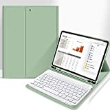 Aoub Case for iPad Air 5th/4th Generation 2022/2020, Stand Folio Detachable Wireless Bluetooth Keyboard Cover Soft TPU Back Case with Pencil Holder for iPad Air 10.9 inch, Light Green