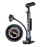 Mini Bike Pump with Gauge - Portable Bicycle Tire Pump - 120 PSI Bike Air Pump fits Presta & Schrader & Dunlop Valve - Road MTB Bike Pump Comes with Mounting Bracket (Black Grey)