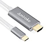 USB C to HDMI Cable 6FT, Amiroko USB 3.1 Type C (Thunderbolt 3 Compatible) to HDMI Adapter 4K Cable for MacBook, MacBook Pro, Dell XPS 13/15, Galaxy S8/Note 8 etc to HDTV, Monitor, Projector - Gray