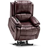 Mcombo Small Sized Electric Power Lift Recliner Chair Sofa with Massage and Heat for Small Elderly People Petite, 3 Positions, 2 Side Pockets, USB Ports, Faux Leather 7409 (Small, Dark Brown)