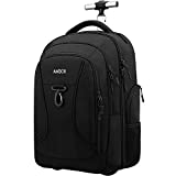 Rolling Backpack, AMBOR Waterproof Wheeled Backpack, Carry-on Trolley Luggage Suitcase Compact Business Backpack with Wheels, Student Rolling Laptop Bag Trolley Carry Luggage Fits 15.6 Inch - Black