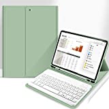 aoub Case for iPad 6th/5th Generation 9.7 inch, iPad Air 2, iPad Air, Stand Folio Detachable Wireless Bluetooth Keyboard Cover Soft TPU Back Case with Pencil Holder for iPad 9.7”, Light Green
