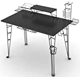 Atlantic Original Gaming Desk – Carbon-Fiber Laminated Desktop, Heavy-Duty Steel-Wire Legs, Elevated Monitor Platform, Tablet/Phone Stand, Speaker Stands, Video Game Gadget Rack, PN 33935701 - Black