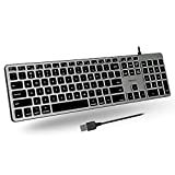 Macally Backlit Mac Keyboard Wired - Quiet, Sleek, and Functional - 3 Brightness Levels, 107 Keys - 5ft USB Wired Apple Keyboard - Backlit Wired Keyboard for Mac, iMac, MacBook Pro/Air - Space Gray