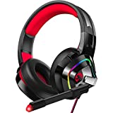 ZIUMIER Z66 Gaming Headset for PS4, PS5, Xbox One, PC, Wired Over Ear Headphone with Noise Isolation Microphone, LED RGB Light,Surround Sound for Laptop Computer, Red