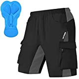 Men's Mountain Bike Shorts 3D Padded Bicycle MTB Shorts Loose-fit Lightweight MTB Cycling Shorts(Black L)