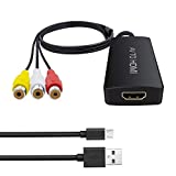 Dingsun RCA to HDMI Converter, AV to HDMI Adapter, Composite/CVBS/Video Audio Converter Support 1080P/720P for HD TV/Display/Projector/PC/PS2/PS3/N64/STB/VHS/VCR/DVD/Blue-Ray Players etc.