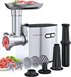 CHEFFANO Meat Grinder, 2600W Max Stainless Steel Food Grinder Electric, ETL Approved Heavy Duty Meat Mincer Machine with 2 Blades, 3 Plates, Sausage Stuffer Tube & Kubbe Kit for Home Kitchen Use