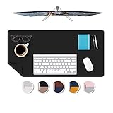 Small Multi-Use PU Leather Desk Mat Office Work Desk Cover Protector Pad Wipeable Easy Clean Writing Laptop Computer Desktop Mat Protective Mousepad Under Keyboard Pad Organizer 14x30 in Black
