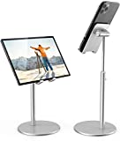 KAERSI iPad Tablet Holder Stand, Height Angle Adjustable Desktop Cell Phone Stand Aluminum Compatible with iPhone iPad Pro 11, 9.7, 10.5 Air Mini 4 3 2, Nexus, Tab, Kindle, E-Reader (4-12'') - Silver