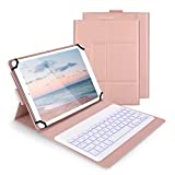 Bluetooth Keyboard Case for 9'-11' Apple iPad Air/iPad Pro/iPad Mini/Samsung Galaxy Tab A8/ S6 Lite,etc/Android Tab/Lenovo Tab, 7 Colors Backlit Wireless Detachable Keyboard with Cover, Rose Gold