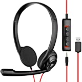 NUBWO HW02 USB Computer Headset with Clear Chat Microphone, Lightweight On-Ear Wired Headset for MS Teams, Skype, Webinars, Call Center and More (Black)