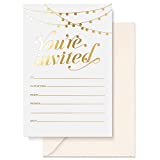 Party Invitations! 25 Gold Foil Traditional Invitations with Envelopes, Wedding, Baby and Bridal Shower Invite, Housewarming Birthday and Girls Quinceanera Invites