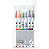 Kuretake ZIG Clean Color Real Brush Pens, 6 Colors with Flexible Brush Tips, Watercolor Pens for Painting, Drawing, Calligraphy and Brush Lettering for Artists and Beginner Painters, Made in Japan